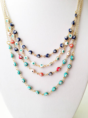 Evil Eye Necklace, Evil Eye Bead Necklace, Tiny Evil Eye Charms, Blue Evil Eye Necklace