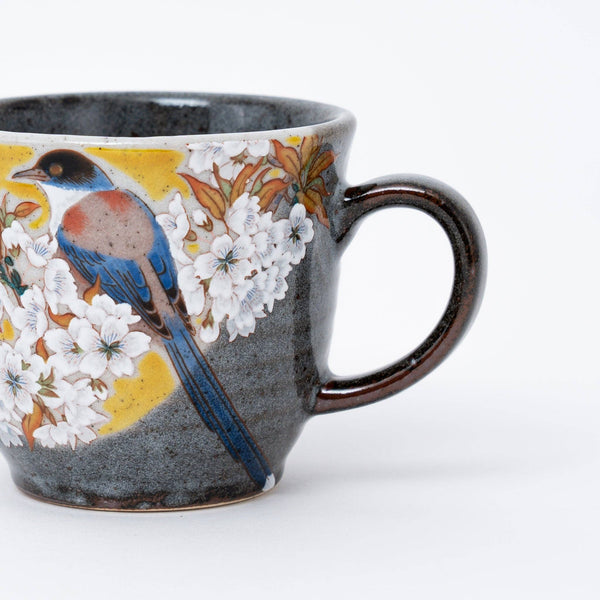 Handmade Kutani Ware Yoshidaya Cherry Bird Mug