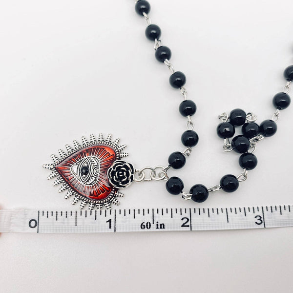Gothic Red Devil's Eye Pendant Beaded Chain Necklace - GT