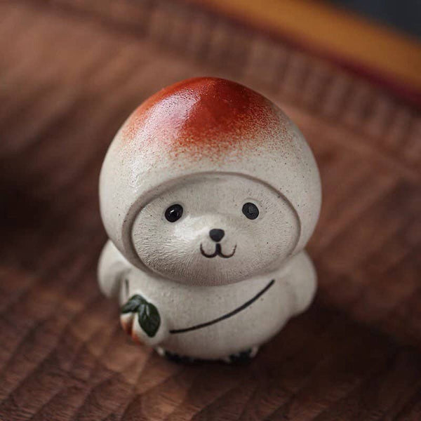 Gohobi Handmade cat ornaments peach panda Tea pets ceramic Y