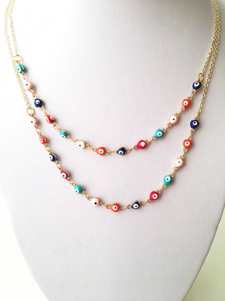 Evil Eye Necklace, Evil Eye Bead Necklace, Tiny Evil Eye Charms, Blue Evil Eye Necklace