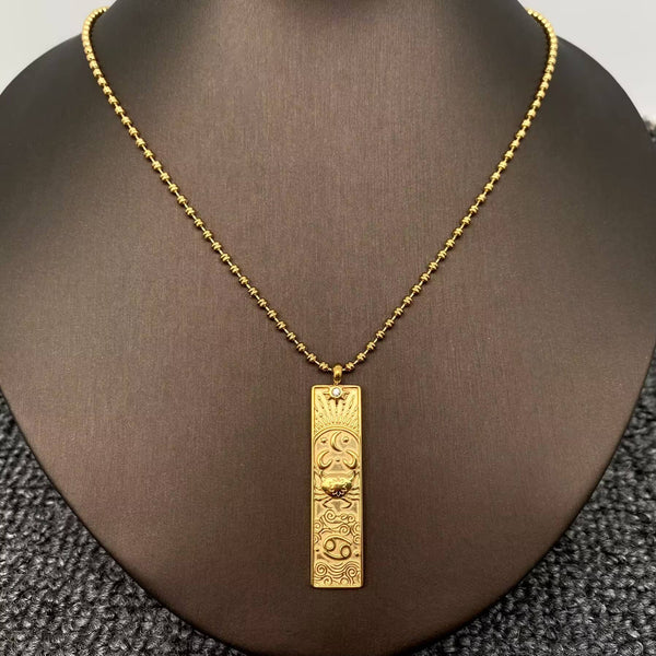 Rectangular 18K Golden SS Zodiac Signs Charm Necklace - FGS