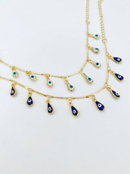 Evil Eye Bracelet, Teardrop Evil Eye Beads, Gold Chain Bracelet, Blue White Eye