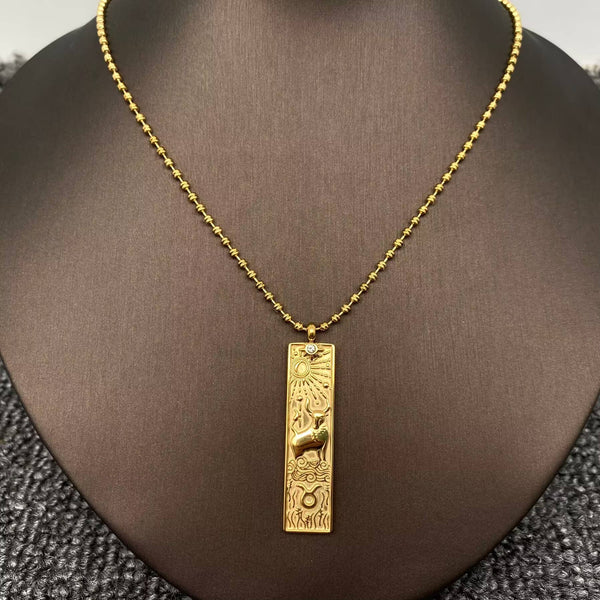 Rectangular 18K Golden SS Zodiac Signs Charm Necklace - FGS