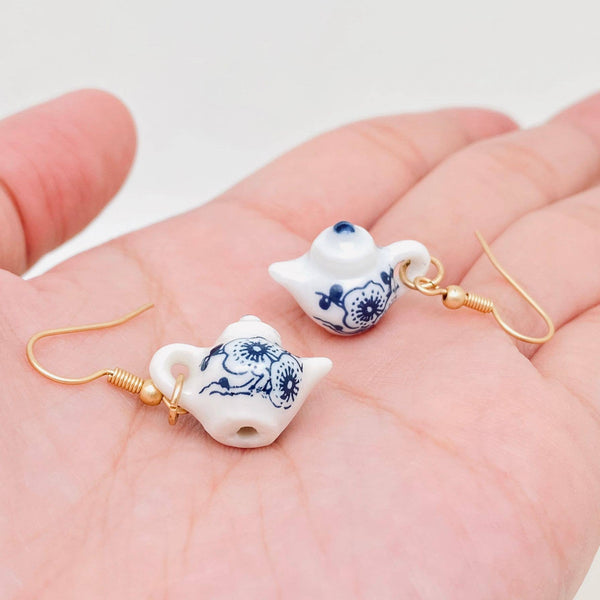 China Ceramic Teapot & Tea Cup Charm Dangle Earrings