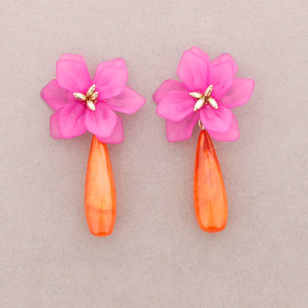 Resin Drop Flower Pendant Earrings