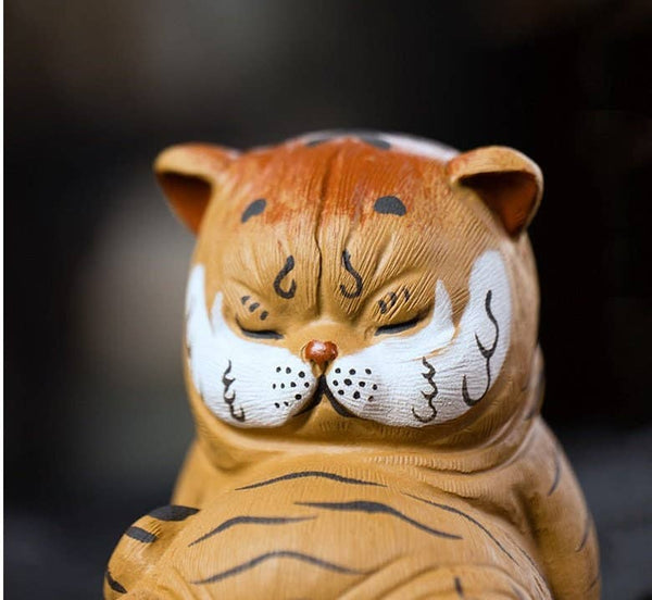 Gohobi Handmade sleepy tiger ornaments Tea pets ceramic YiXi