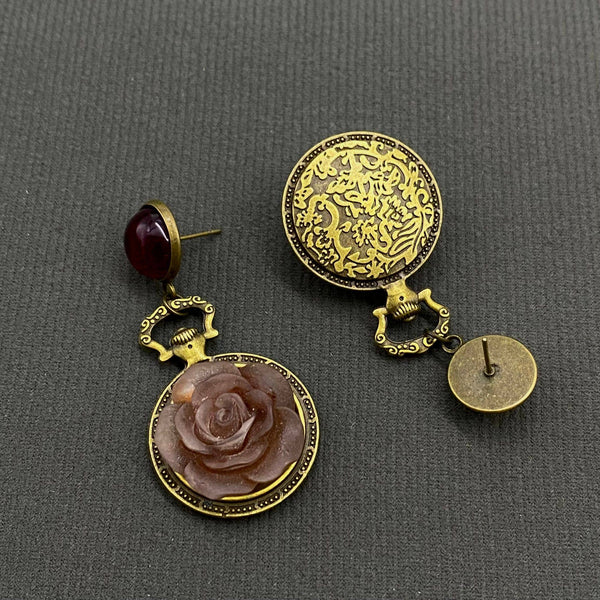 Vintage Glazed Flower Red Agate Post Earrings