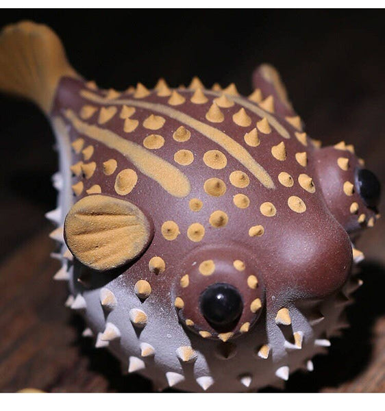 Gohobi Handmade pufferfish ornaments Tea pets ceramic YiXing