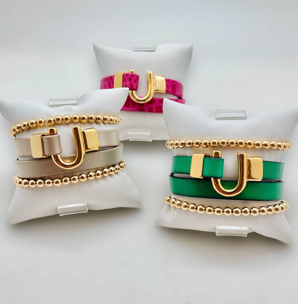 Horseshoe Leather Bracelet Wrap - 4 color choices