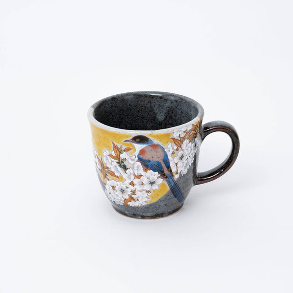 Handmade Kutani Ware Yoshidaya Cherry Bird Mug