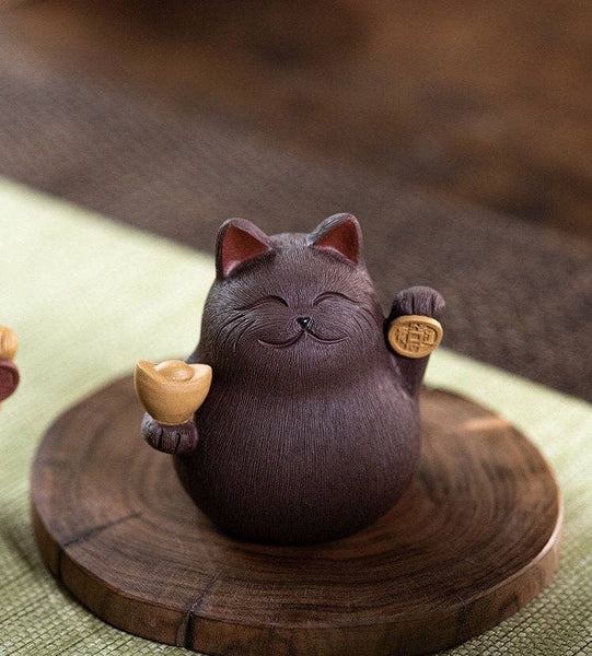 Gohobi Handmade cat ornaments Tea pets ceramic YiXing clay