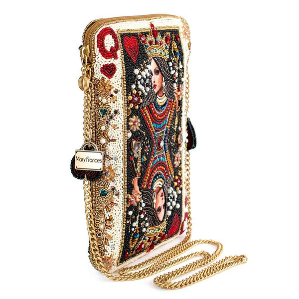 The Queen Beaded Queen Playing Card Mini Crossbody Clutch