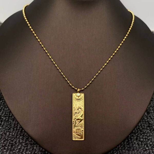 Rectangular 18K Golden SS Zodiac Signs Charm Necklace - FGS