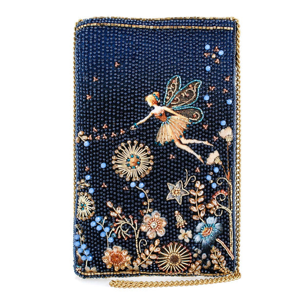 Fairy Dust and Floral Blue Beaded Crossbody Phone Bag