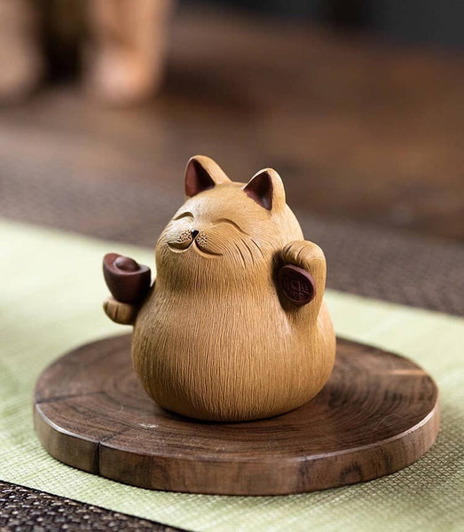 Gohobi Handmade cat ornaments Tea pets ceramic YiXing clay
