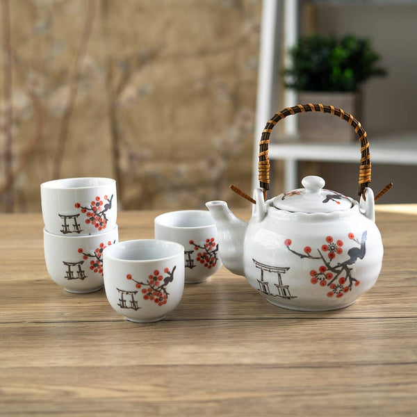 Sakura with Torii Tea Set 22oz Tea Pot with 4 Cups (1/12)