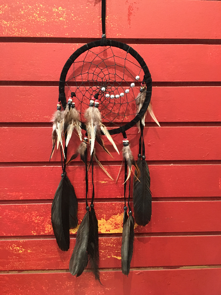 Dreamcatcher with Black Feathers and Silver Beads