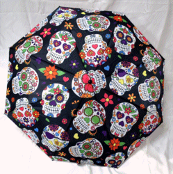 Umbrella - Day of the Dead, 10" L closed, opens to 21" L x 36" W