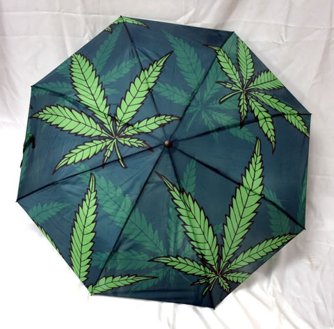 Umbrella - Marijuana Leaf, 10" L closed, opens to 21" L x 36" W