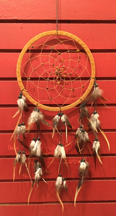 OMA Dream Catcher – Brown Suede With Tiger Eye Stone, Handmade, 28" Long, Fair Trade Decor