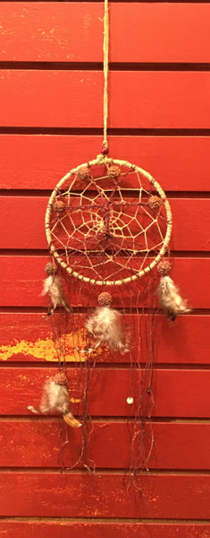 Dreamcatcher - Hemp Cord and Rudraksha Tree, 28" L x 6" diameter