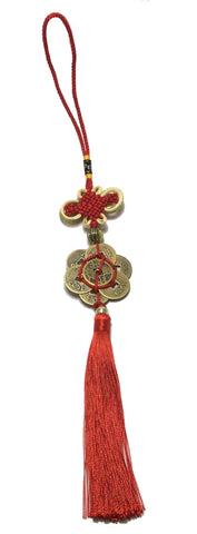 Feng Shui Coin Flower, Gold trim, Single tassel