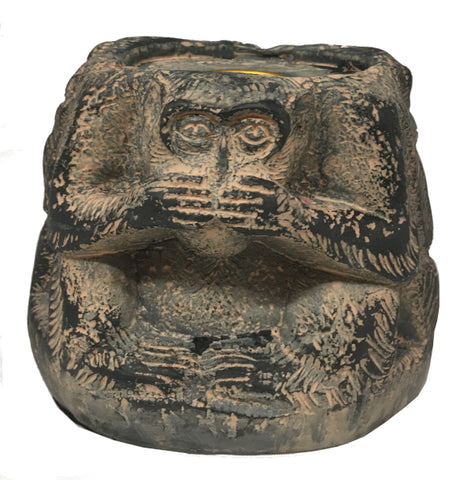 See, Hear, Speak No Evil Monkeys Candle Holder, 3.5" H x 4" W