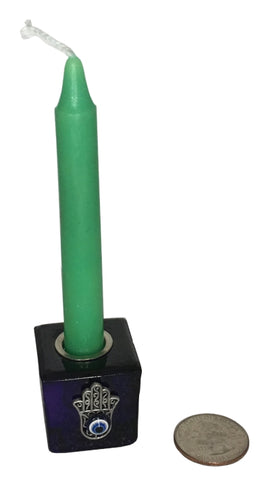 Chime Candle Holder - Blue with Hamsa Hand, 1.25" cube