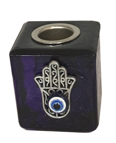 Chime Candle Holder - Blue with Hamsa Hand, 1.25" cube