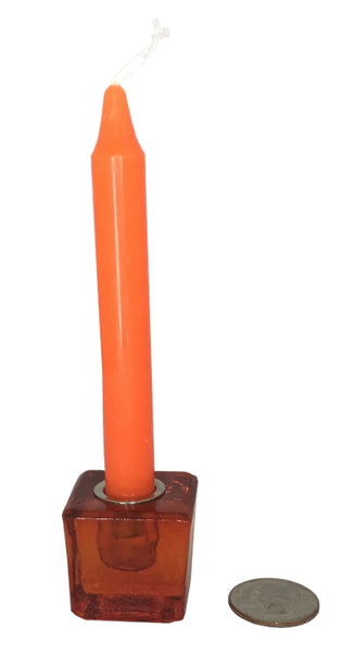 Chime Candle Holder - Orange Glass, 1.25" cube
