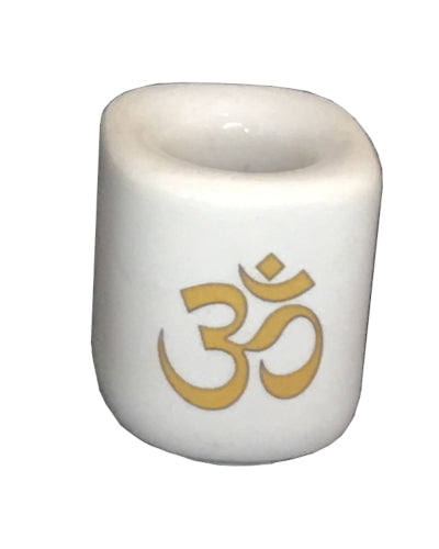 Chime Candle Holder - White with Gold Om, 1" x .75"