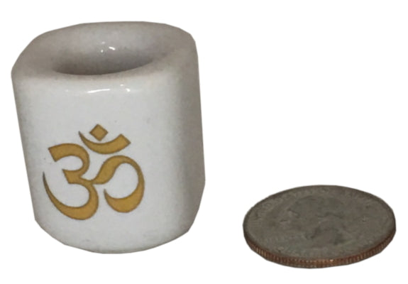 Chime Candle Holder - White with Gold Om, 1" x .75"