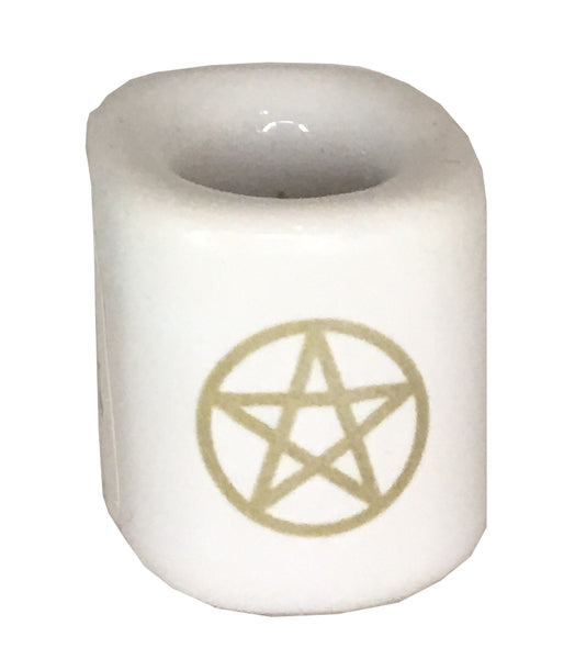 Chime Candle Holder, White with Pentagram - 1" x .75"