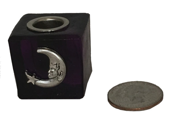 Chime Candle Holder - Purple Glass with Crescent Moon, 1.25" cube