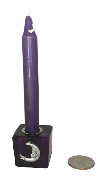 Chime Candle Holder - Purple Glass with Crescent Moon, 1.25" cube